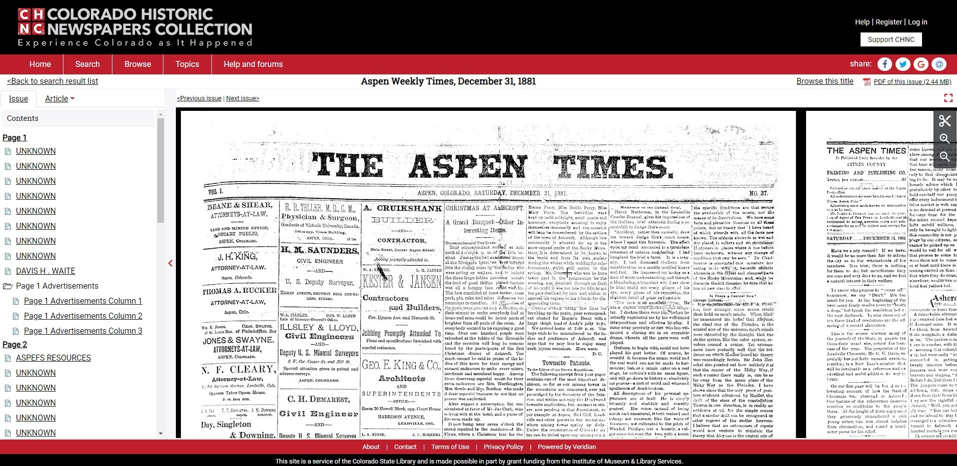Colorado State Library - Colorado Historic Newspapers Collection