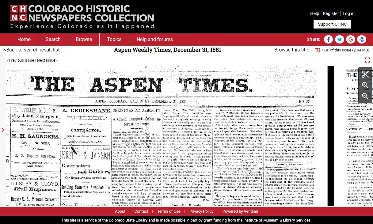 Colorado State Library - Colorado Historic Newspapers Collection