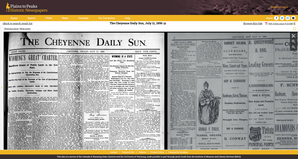 Plains to Peaks Historic Newspapers